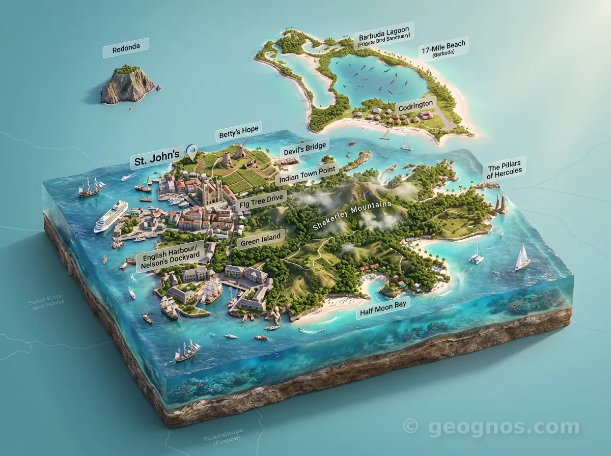 3D map of Antigua and Barbuda
