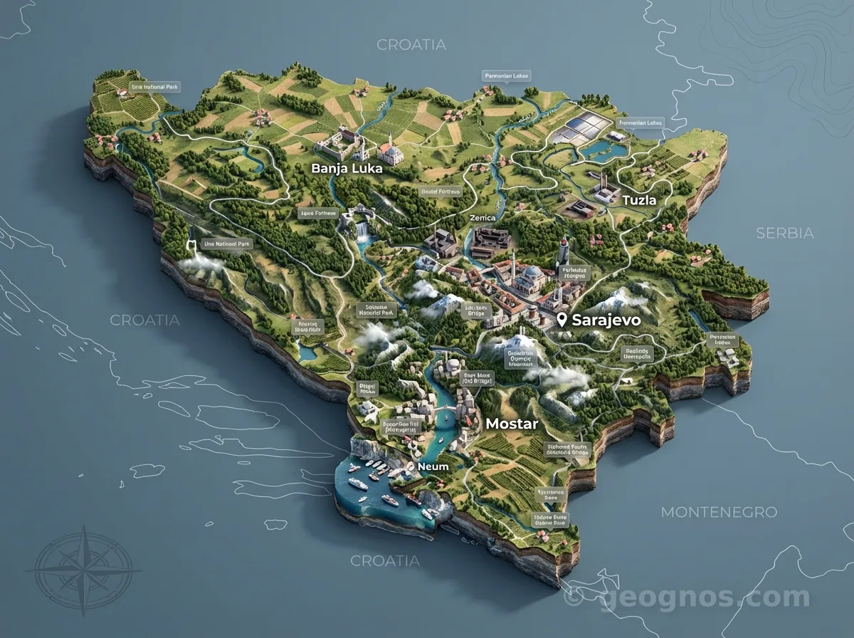 3D map of Bosnia and Herzegovina
