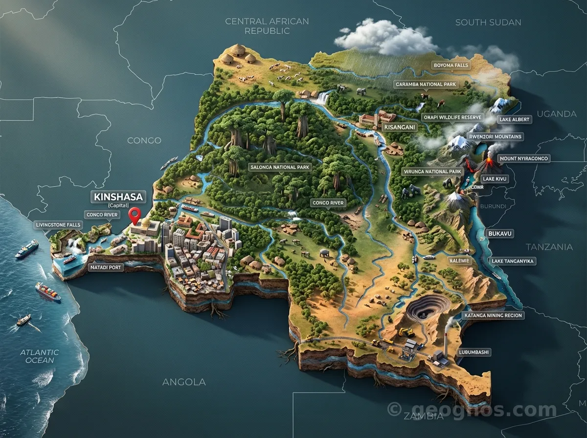 3D map of Congo, Democratic Republic of the