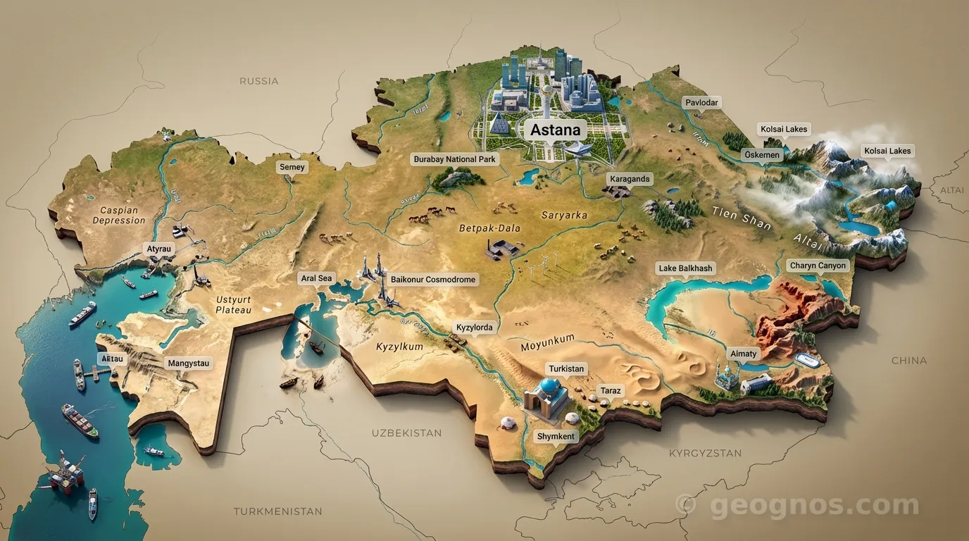 3D Diorama Map of Kazakhstan