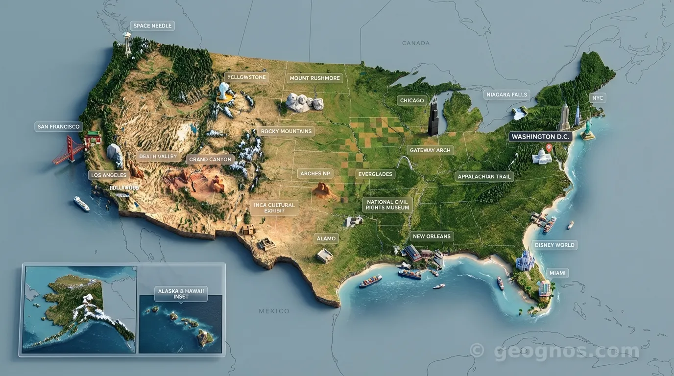 3D Diorama Map of United States